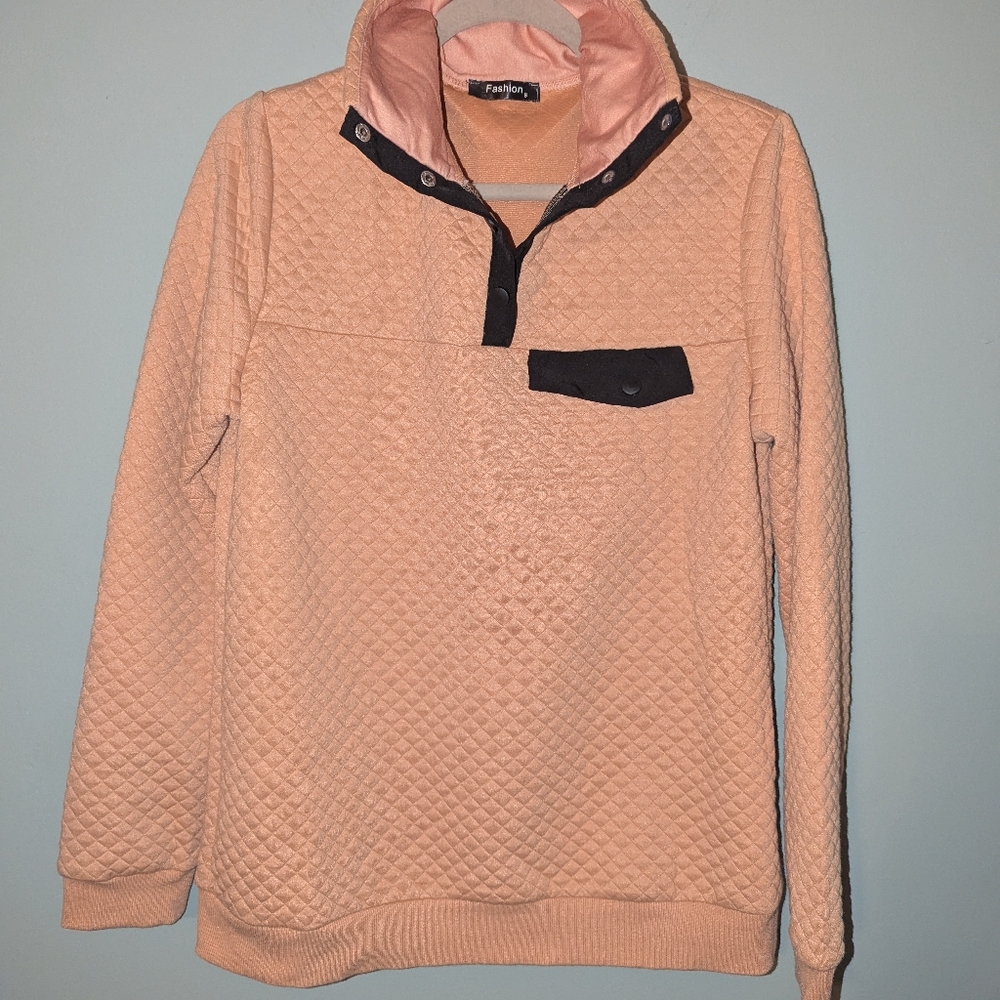 Quilted Pattern Half Button Up Sweater